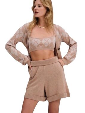 Revolve X For Love & Lemons Womens Beige Cassidy Wool Knit Lounge Shorts XS $250